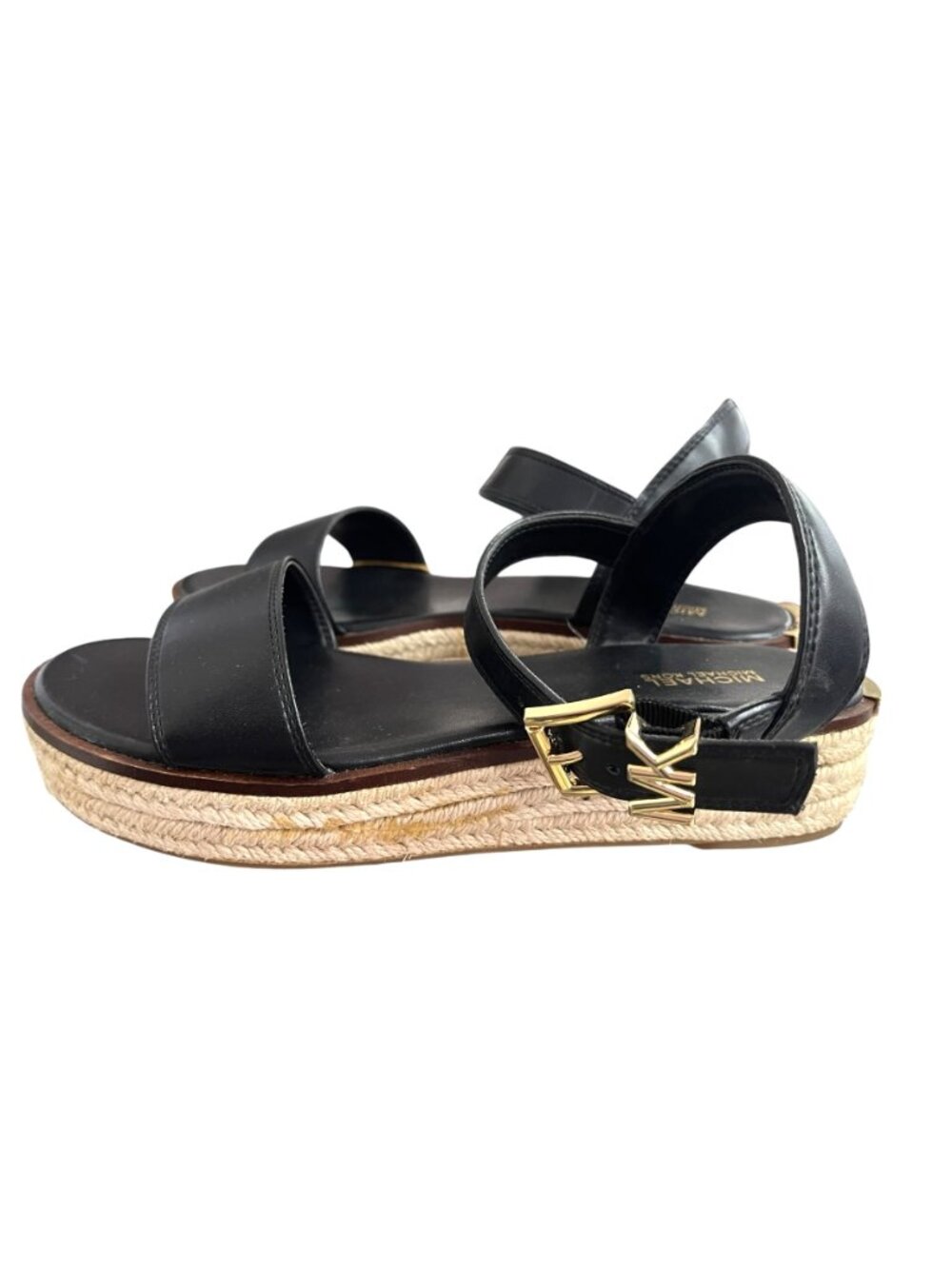 Michael Kors Richie Platform Espadrille Sandals Black Leather Size 7 NWOB - Picture 2 of 8